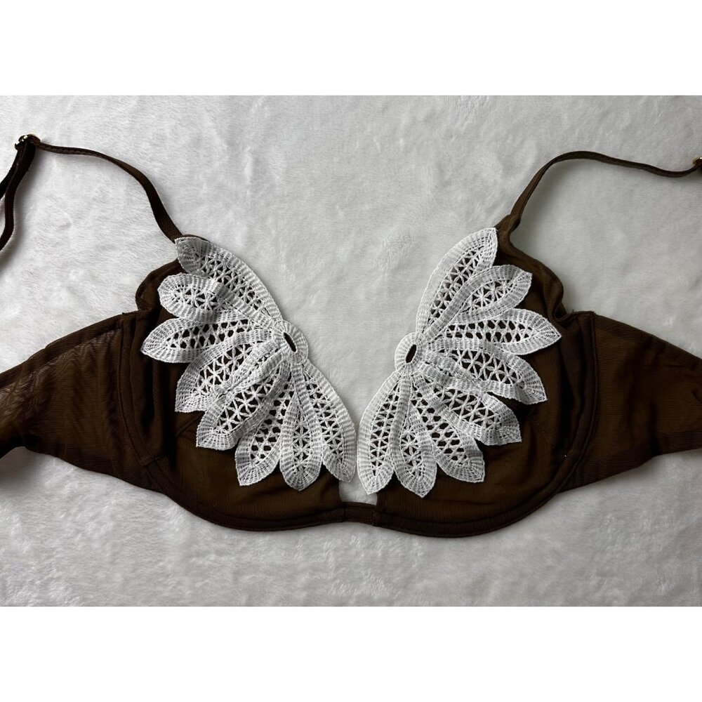 Victorias Secret Very Sexy Brown & White Mermaid Crochet Lace Bra Size 34C NWT - Picture 3 of 8